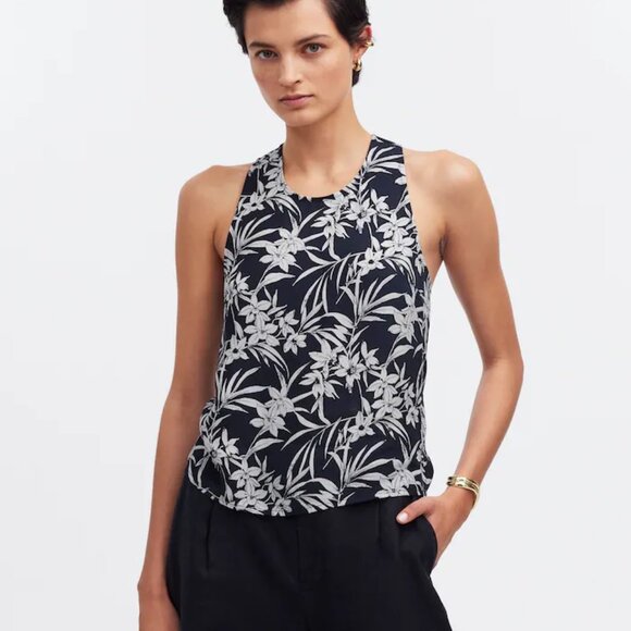 Madewell Crisscross-Back Sleeveless Top in Floral Cupro-Blend 4 - Picture 1 of 15
